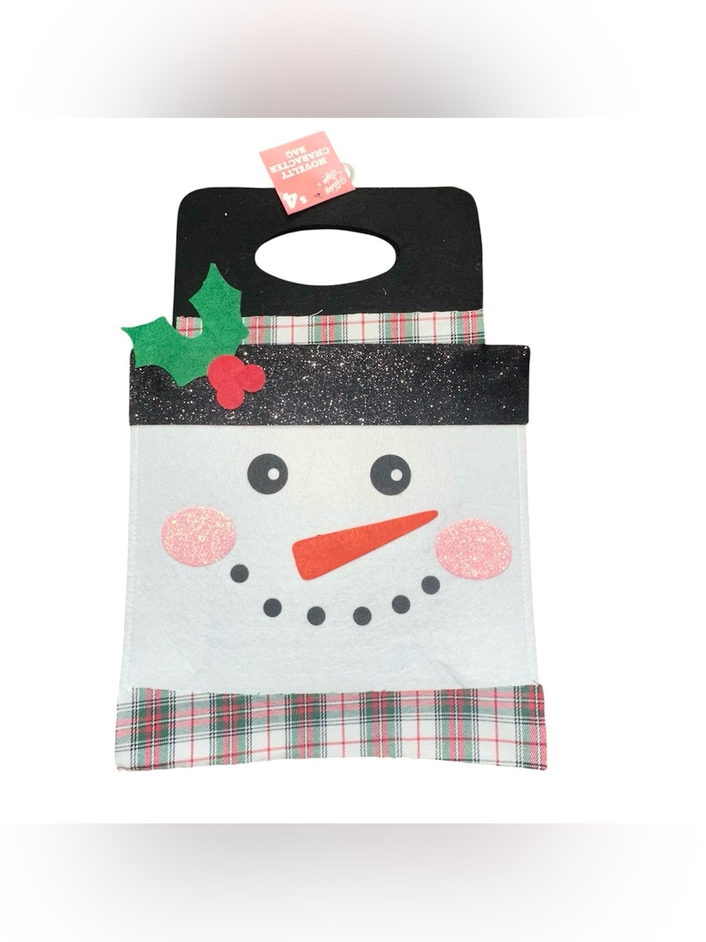 Festive Snowman Gift Bag in White, Black and Red Plaid
